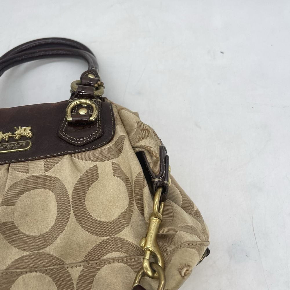 Coach Ashley Metallic Signature Carryall Logo Womens Brown Tan Leather Canvas - Picture 4 of 14